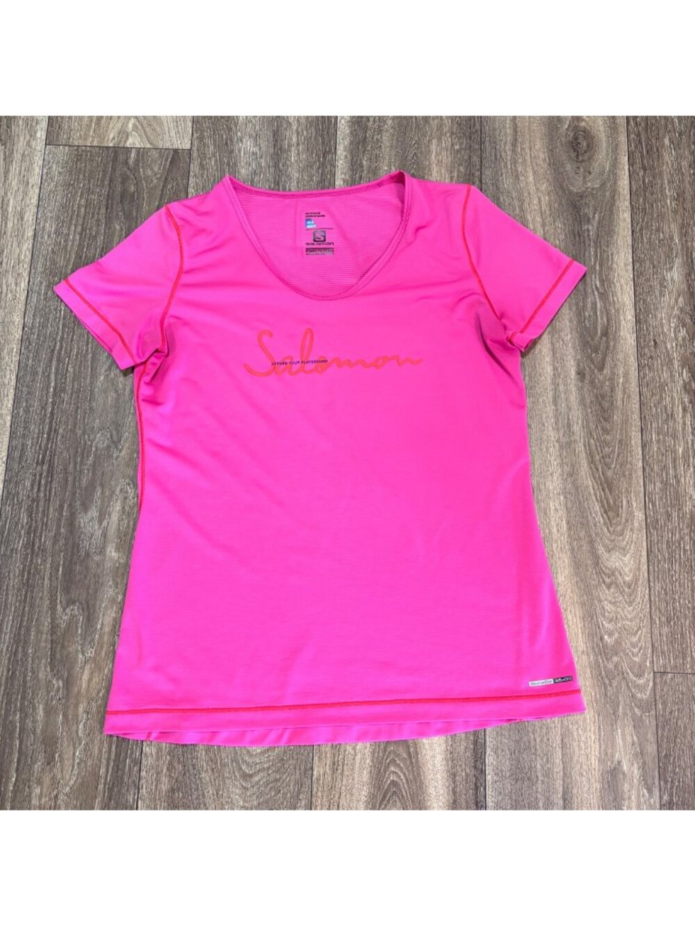 Salomon Mazy Graphic Womens Pink Performance Tee Size S Lightweight Activewear